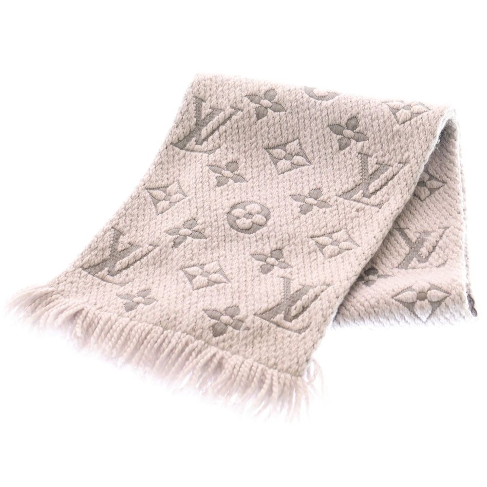 LOUIS VUITTON ルイヴィトン エシャルプ ロゴマニア シルク混 ウールマフラー グレー M 74742