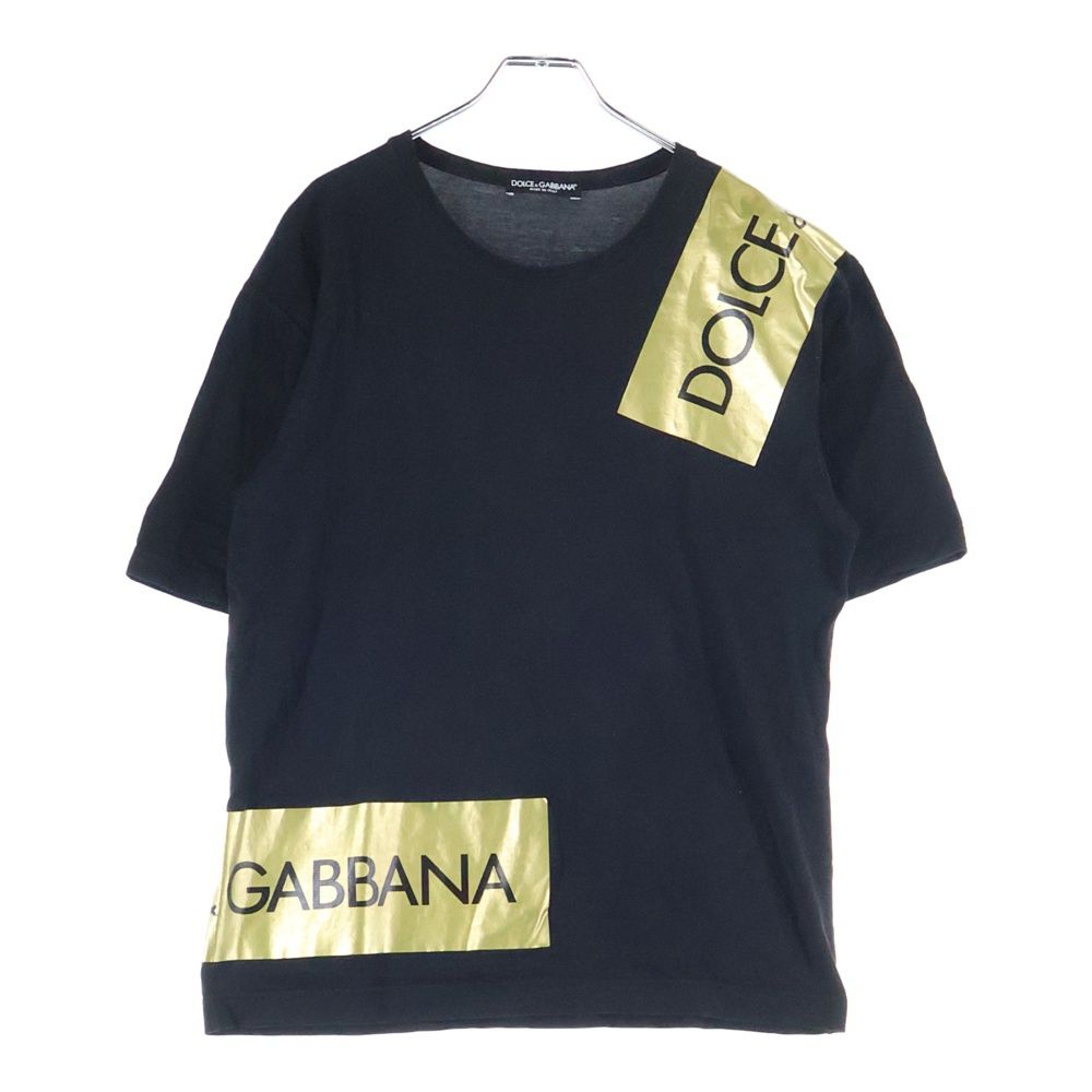 DOLCE - GABBANA ドルチェアンドガッバーナ ボックスロゴ テープ プリント クルーネック半袖Tシャツカットソー ブラック G 8 HS 4 T