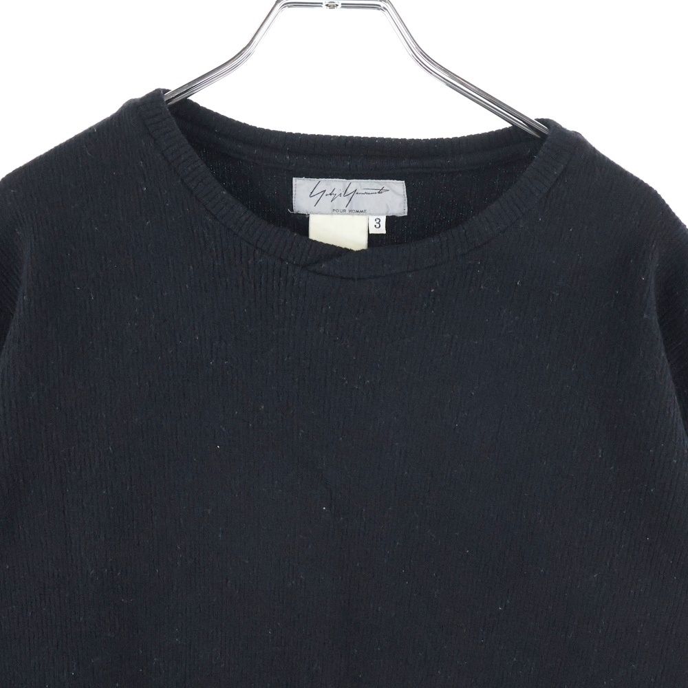 【中古】ヨウジヤマモトプールオム ニット セーター 長袖 クルーネック 薄手 ロゴ 刺繍 カシミヤ混 3 黒 ブラック Yohji Yamamoto POUR HOMME (ヨウジヤマモト プールオム) Crew Neck