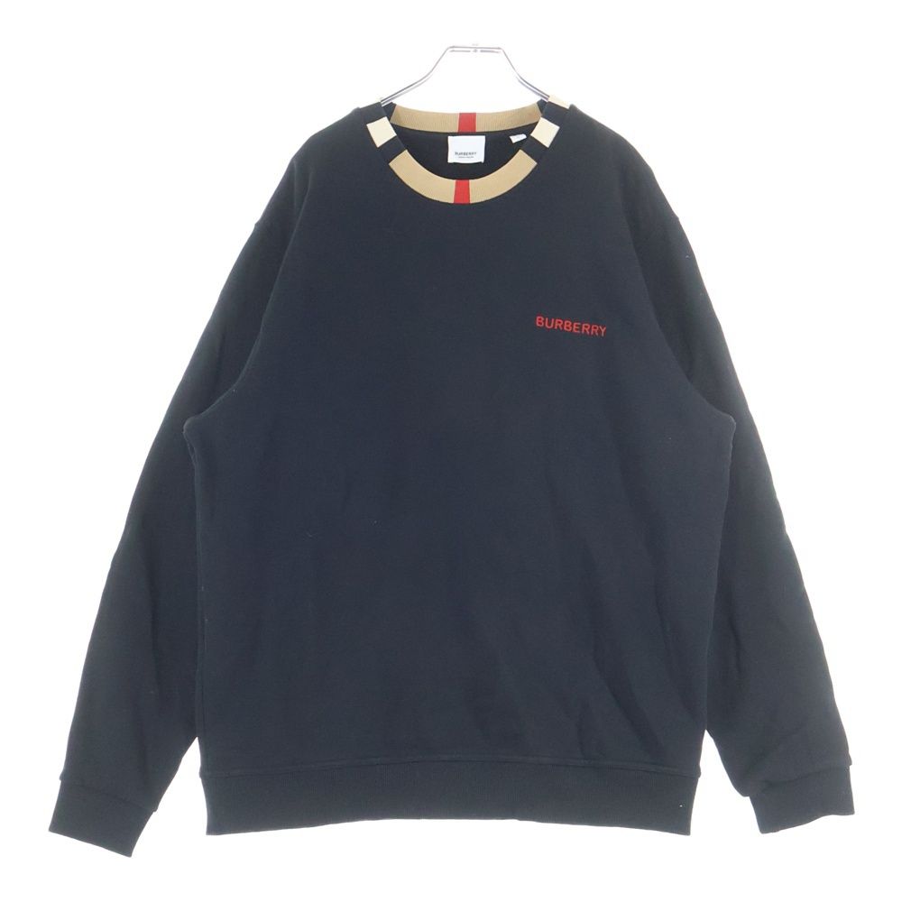 BURBERRY バーバリー チェック柄 ロゴ刺繍クルーネックニット スウェット ブラック