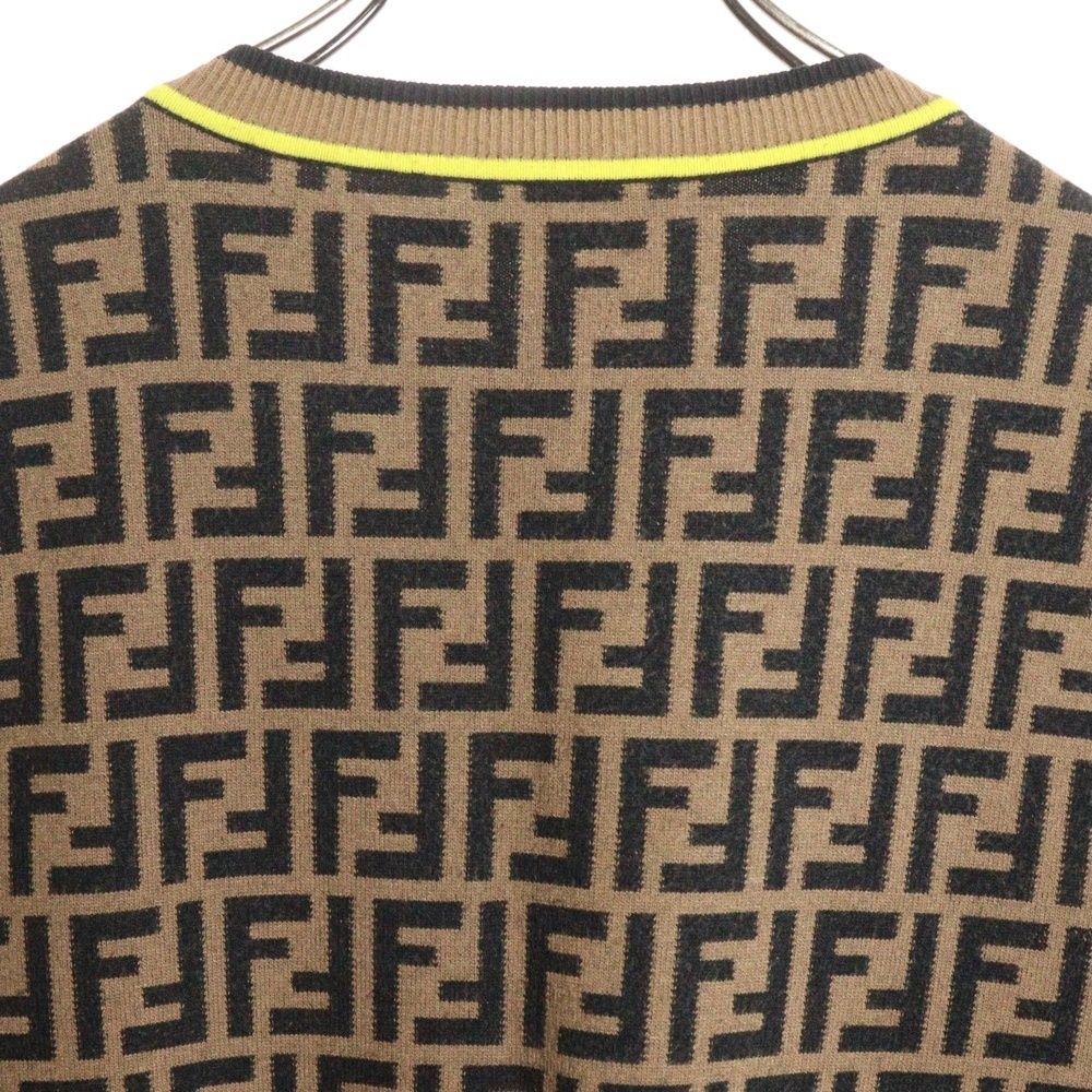 FENDI (フェンディ) ズッカ柄 クルーネックニット セーター ブラウン
