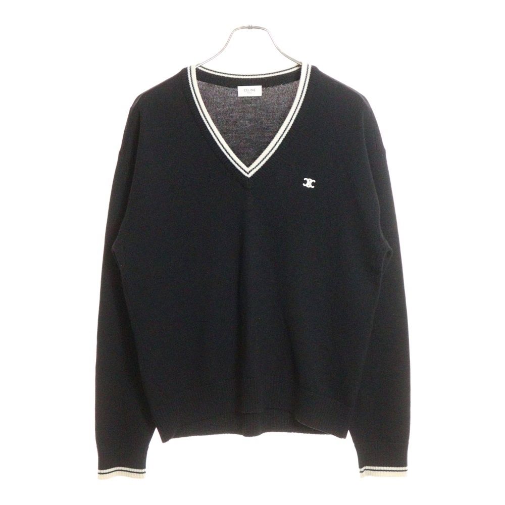 CELINE セリーヌ トリオンフ刺繍 Vネックニット セーター ブラック