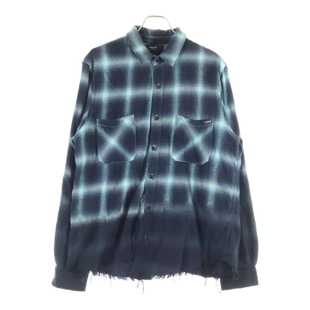 AMIRI アミリ カットオフ加工 チェックシャツ 長袖ロングスリーブシャツ ブラック|グリーン
