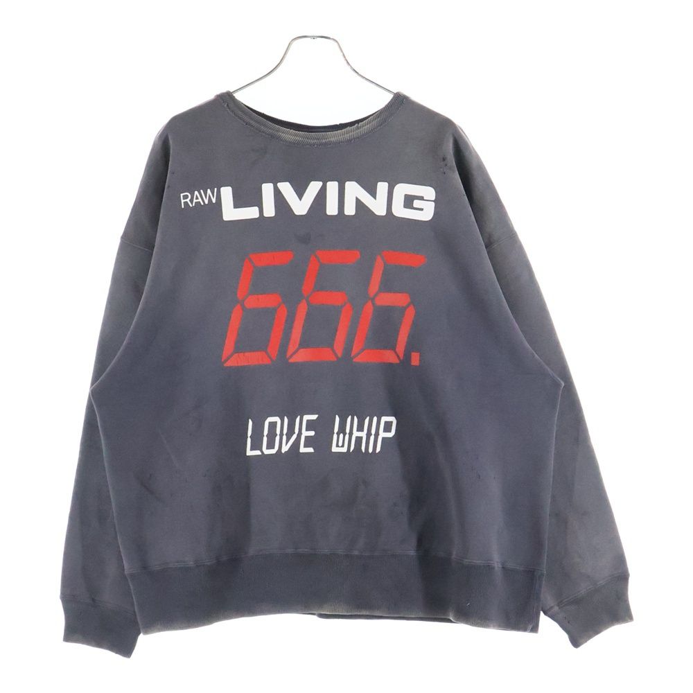 SAINT MICHAEL セントマイケル ヴィンテージ加工 666プリントクルーネックスウェット ブラック SM-HR 1-0000-045