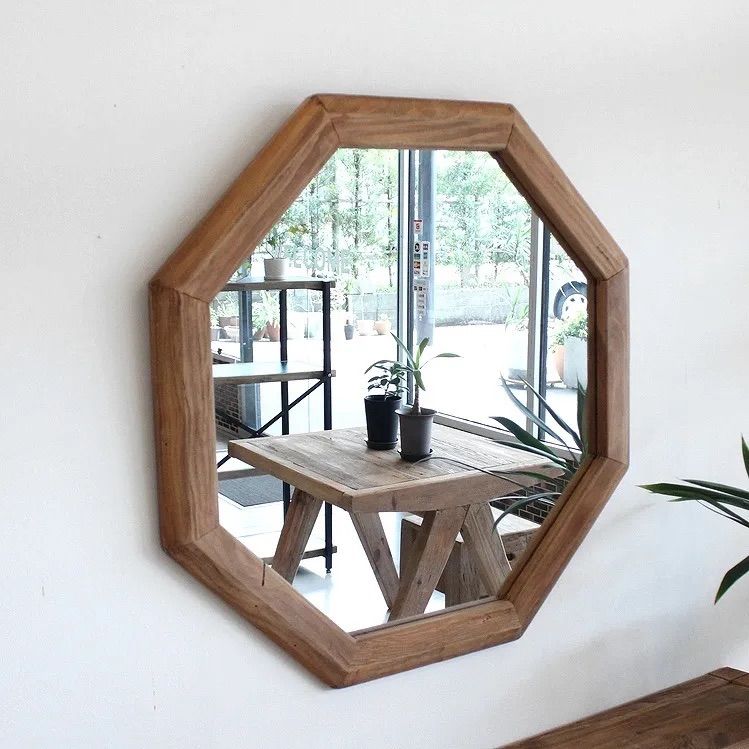 1970's　イタリア製　無垢木材製　オクタゴン　ウォール　ミラー　壁掛け鏡 1970´s イタリア製 無垢木材製 オクタゴン ウォール ミラー 壁掛け鏡