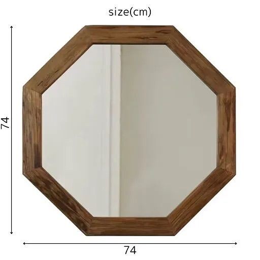 鏡 オクタゴンミラー リサイクルパイン無垢材 アンティーク 木製カガミ