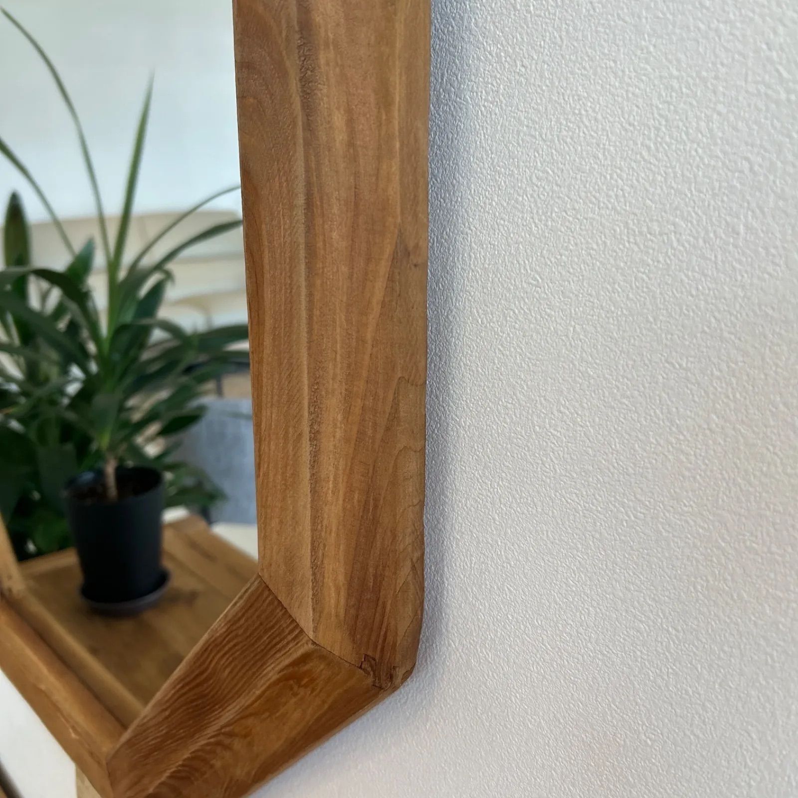 鏡 オクタゴンミラー リサイクルパイン無垢材 アンティーク 木製カガミ