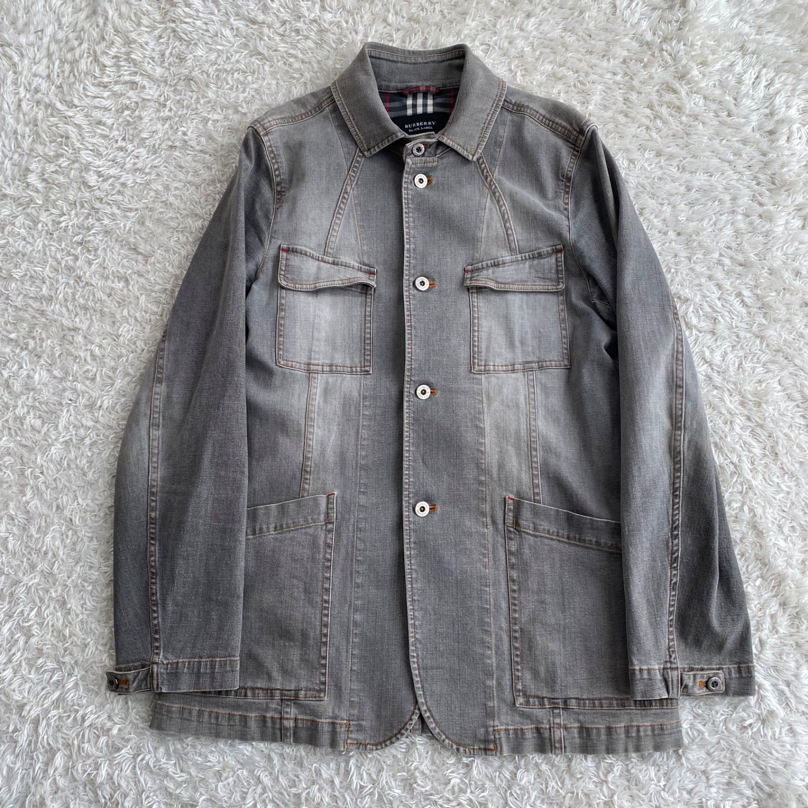 バーバリー カバーオール ジャケット デニム調 ノバチェック BURBERRY BLACK LABEL バーバリー カバーオール ノバチェック グレー