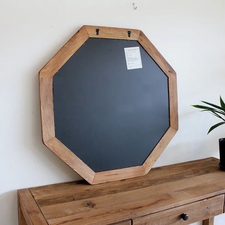 鏡 オクタゴンミラー リサイクルパイン無垢材 アンティーク 木製カガミ