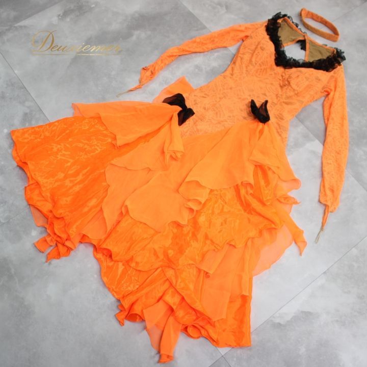 社交ダンス衣装 エキゾチックオレンジ 社交ダンス 衣装 スタンダード セットアップ ツーピース レッスン