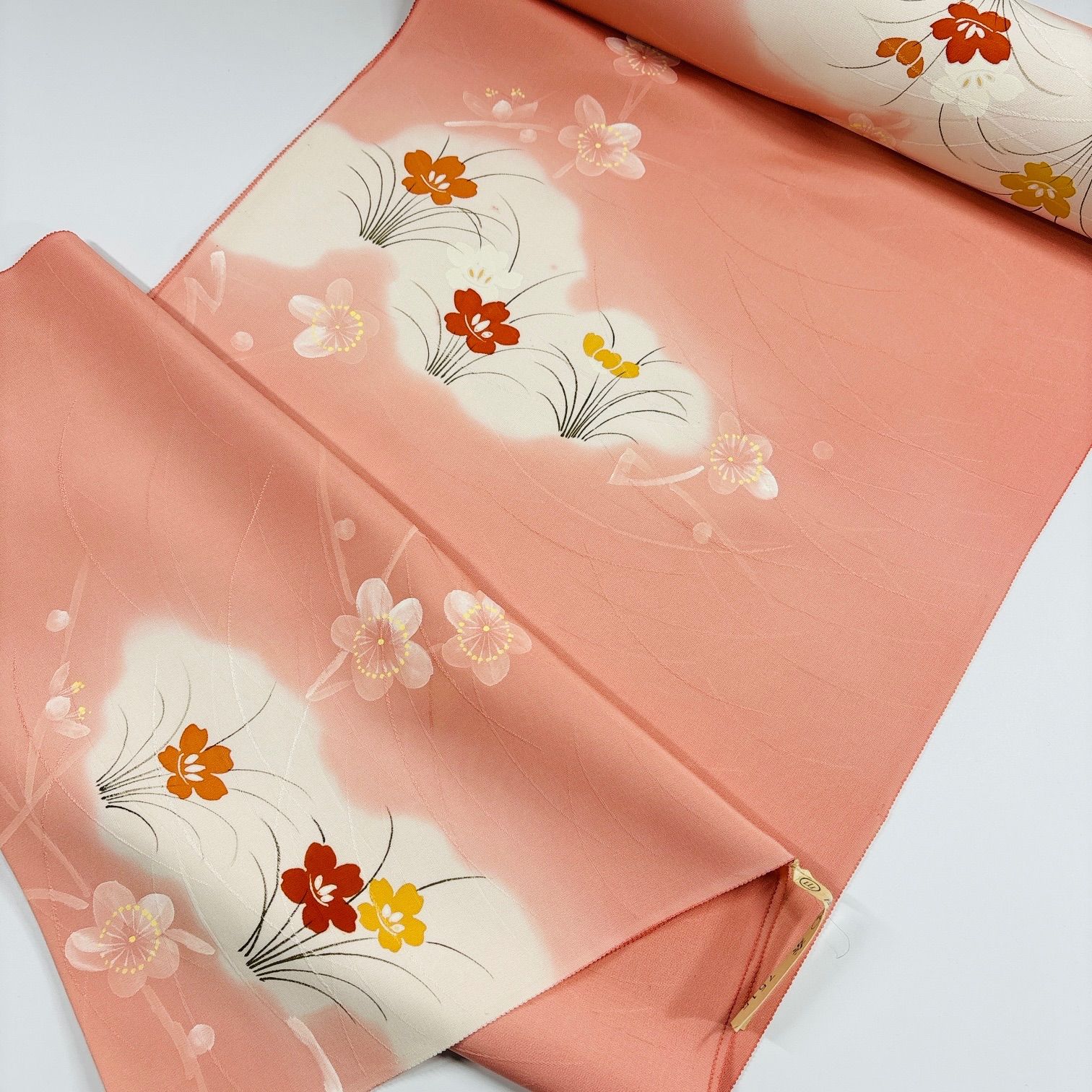 羽尺 反物 1本 正絹 同梱購入歓迎 リメイク用 花柄 ピンク系 和裁練習