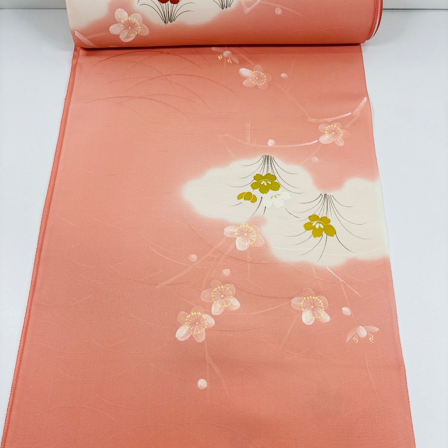 羽尺 反物 1本 正絹 同梱購入歓迎 リメイク用 花柄 ピンク系 和裁練習