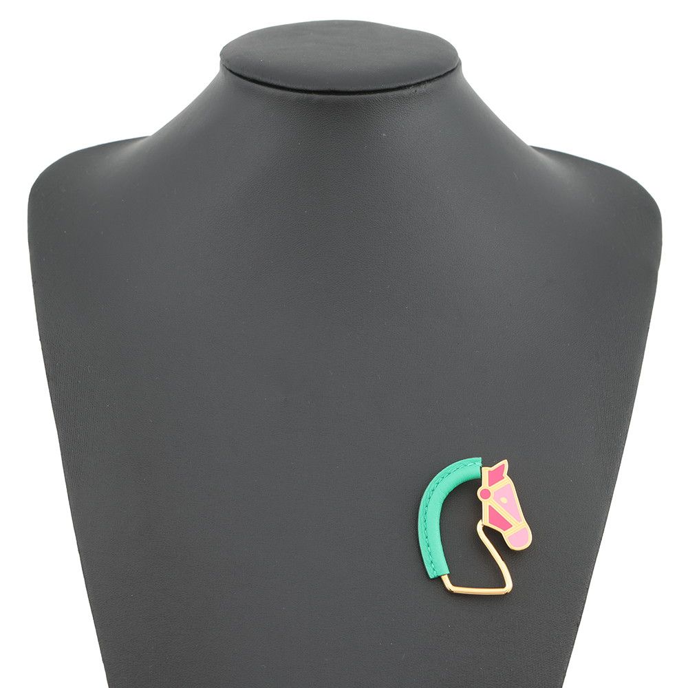 エルメス ブローチ シュヴァル・グランド・パラード ミント/ピンク