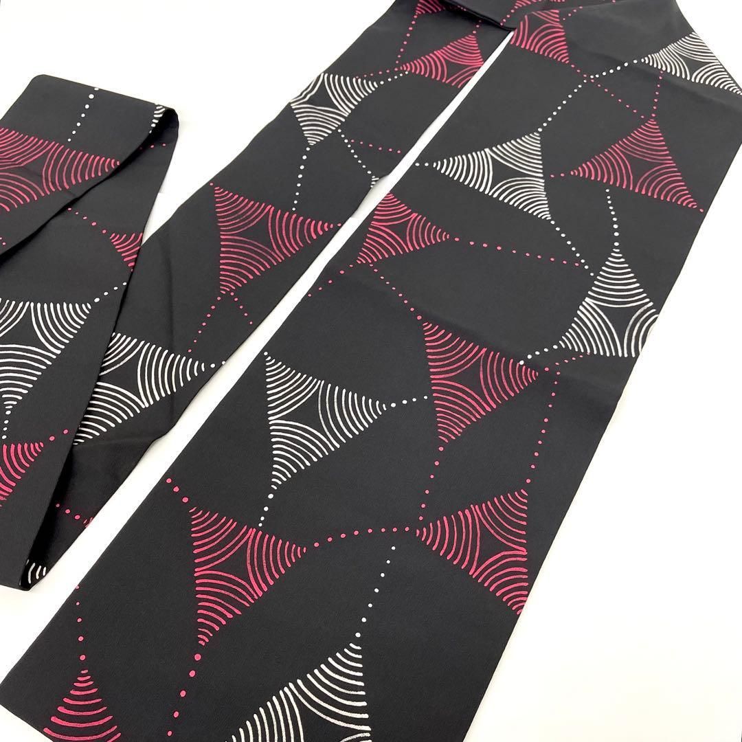 着物と帯 時流】N25116◇正絹 九寸名古屋帯◇染帯 黒色 ちりめん 美品