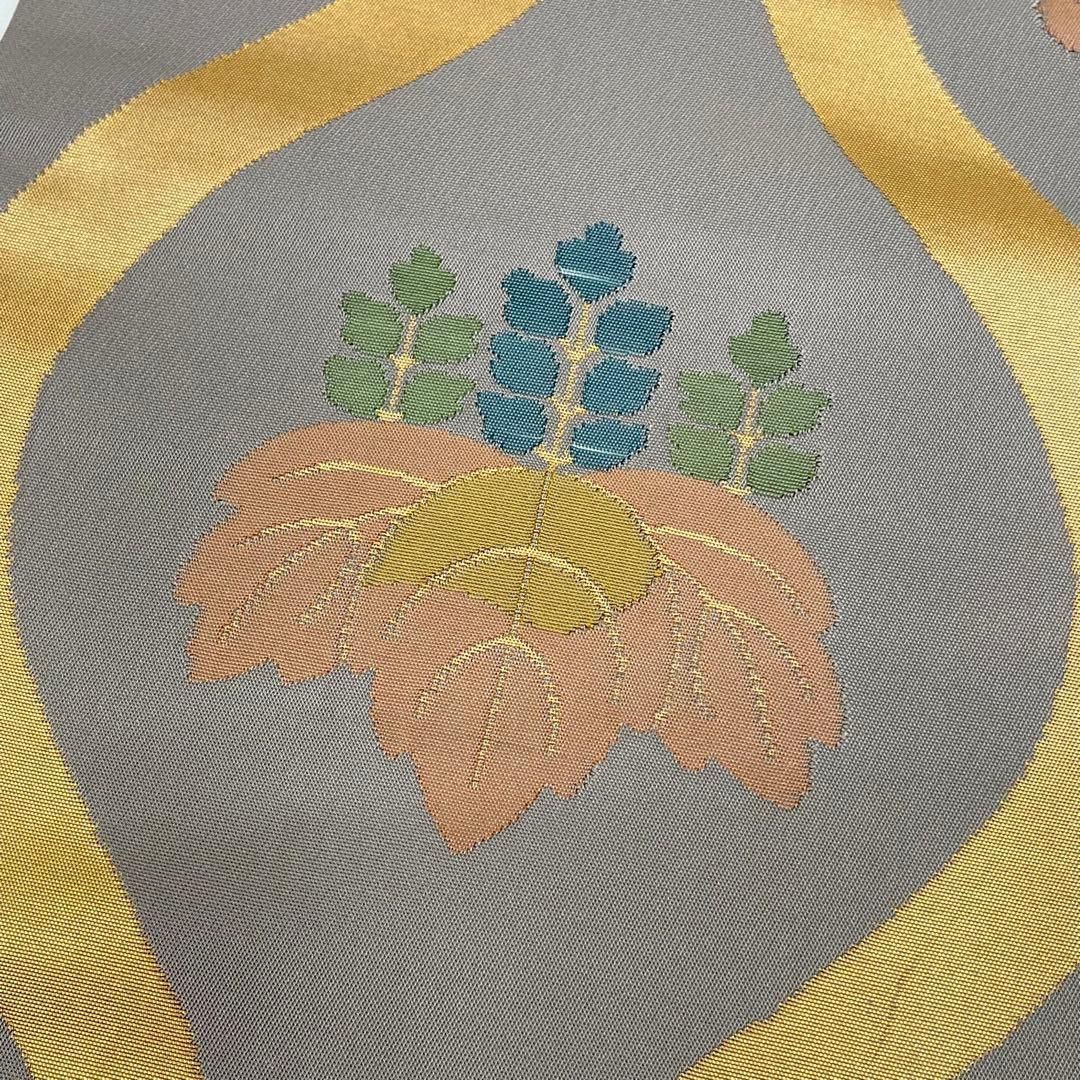  着物と帯 時流 N 25115◆正絹 九寸名古屋帯◆立涌に桐 菊 グレー 名古屋帯 帯