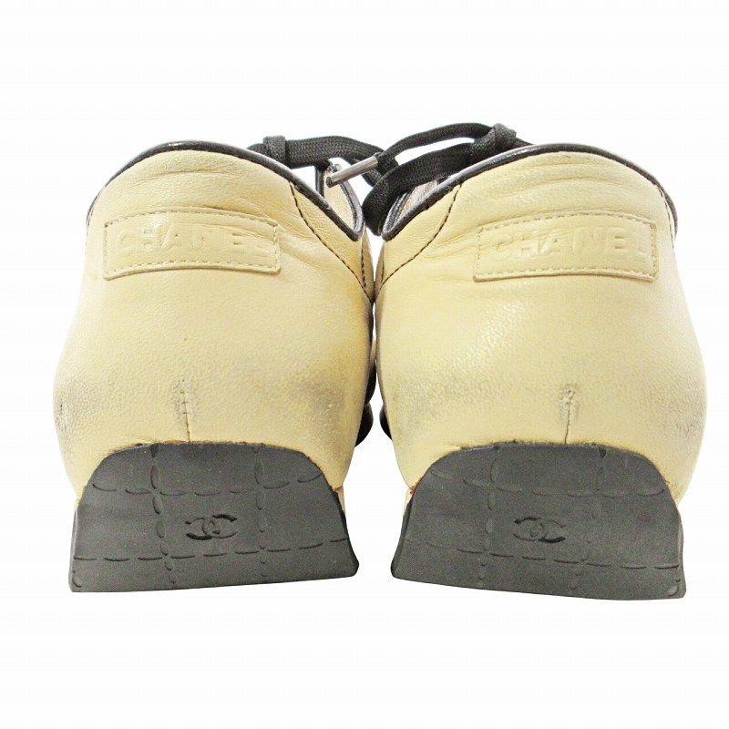 【中古】シャネル CHANEL バイカラー ココマーク レザー スニーカー 7 24cm ベージュ ブラック 0709 IBO73 シャネル CHANEL バイカラー ココマーク レザー スニーカー 7 24cm