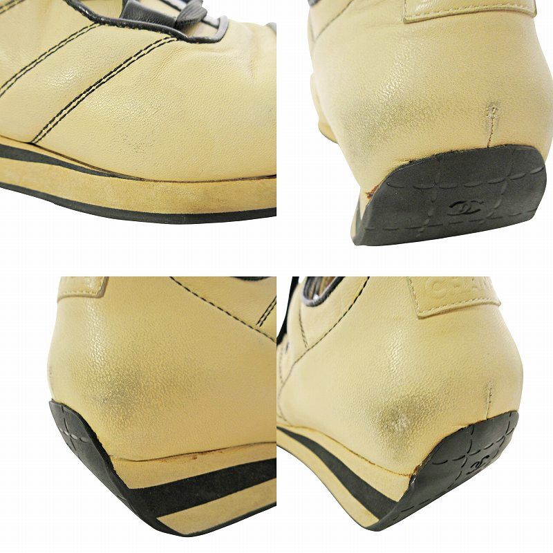 シャネル CHANEL バイカラー ココマーク レザー スニーカー 7 24cm