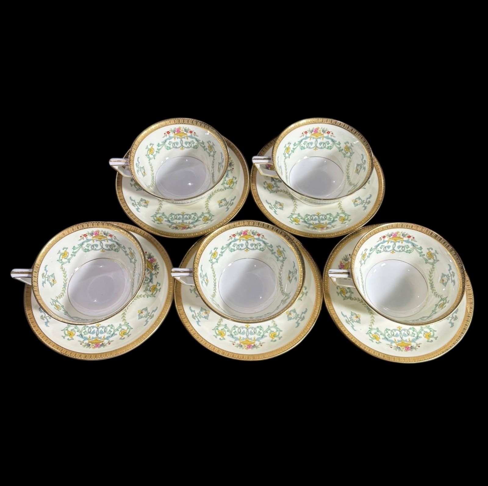 5客揃 Noritake HAND PAINTED カップ-ソーサー マグカップ 花柄 花瓶 紅茶 コーヒー カップ 茶器 昭和 レトロ アンティーク