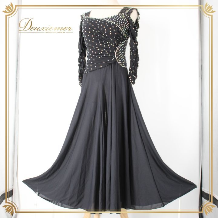 【イギリス製 社交ダンス衣装】ブラック×豪華ラインストーン ワンピース ドレス イギリス製 社交ダンス衣装】ブラック×豪華ラインストーン ワンピース