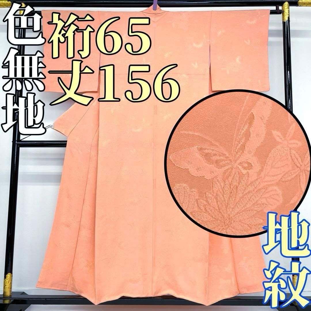 着物と帯 時流 I 2598◆正絹 色無地◆地紋 蝶々 ライトアプリコット