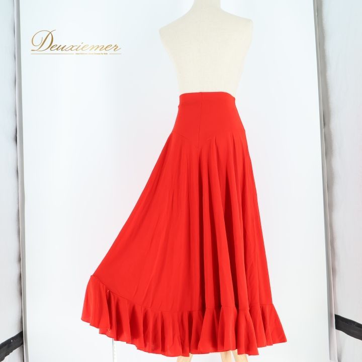 フラメンコ 衣装 ファルダ スカート 赤 刺繍 ボランテ フリル 花 伸縮