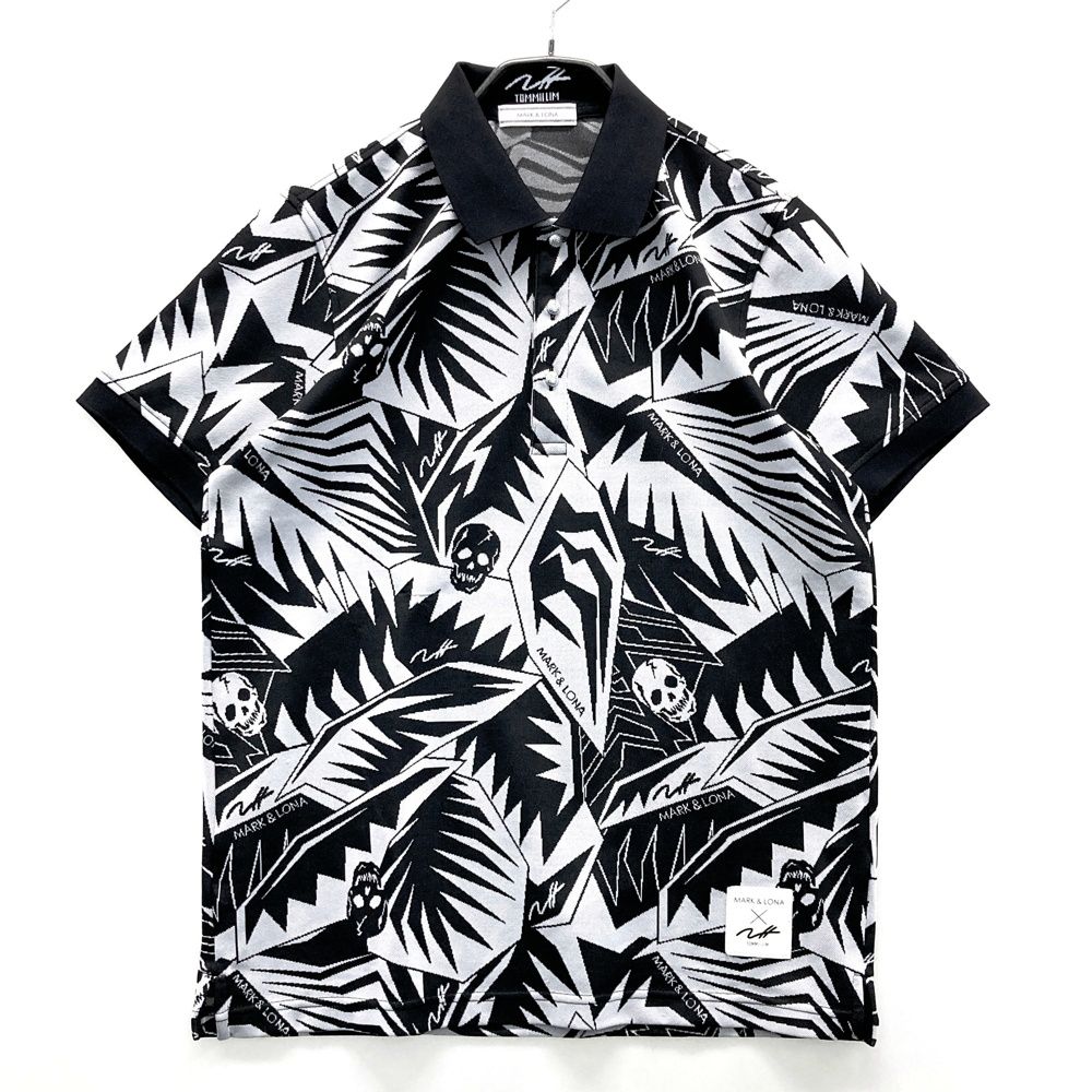 サイズ L MARK-LONA マークアンドロナ TOMMII LIM 半袖ポロシャツ 総柄 ブラック系 ゴルフウェア メンズ ストスト