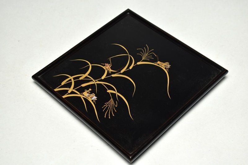 蔵A5866】木製蒔絵 鈴虫図 吸物膳 四方盆 十客 【公式通販】