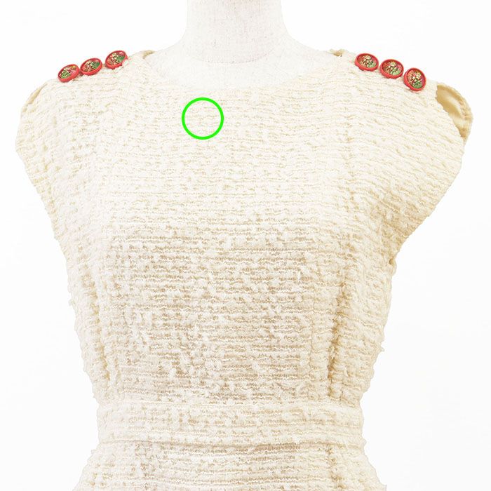 CHANEL シャネル ワンピース ファンタジーツイード P 56049 2017年製 COCOマーク ロゴ レインボーライオン 肩ボタン ノースリーブ ラウンドネック ドレス 付属品有 レディース 36 アイボリー ピンク 桃色 仏製 カール ラガーフェルド期