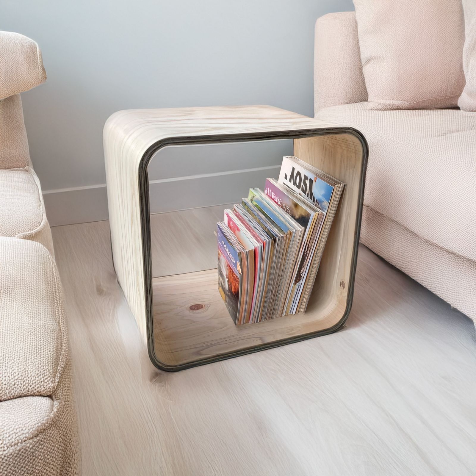 補修あり】 R型シェルフ（角がない 合板 曲線 カーブ 大き目 木製品