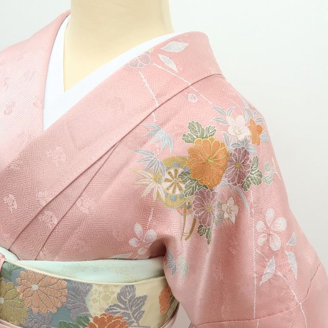 百華❀Y4343◇京友禅 トールサイズ 手縫い仕立て 正絹 桜 松竹梅 花車