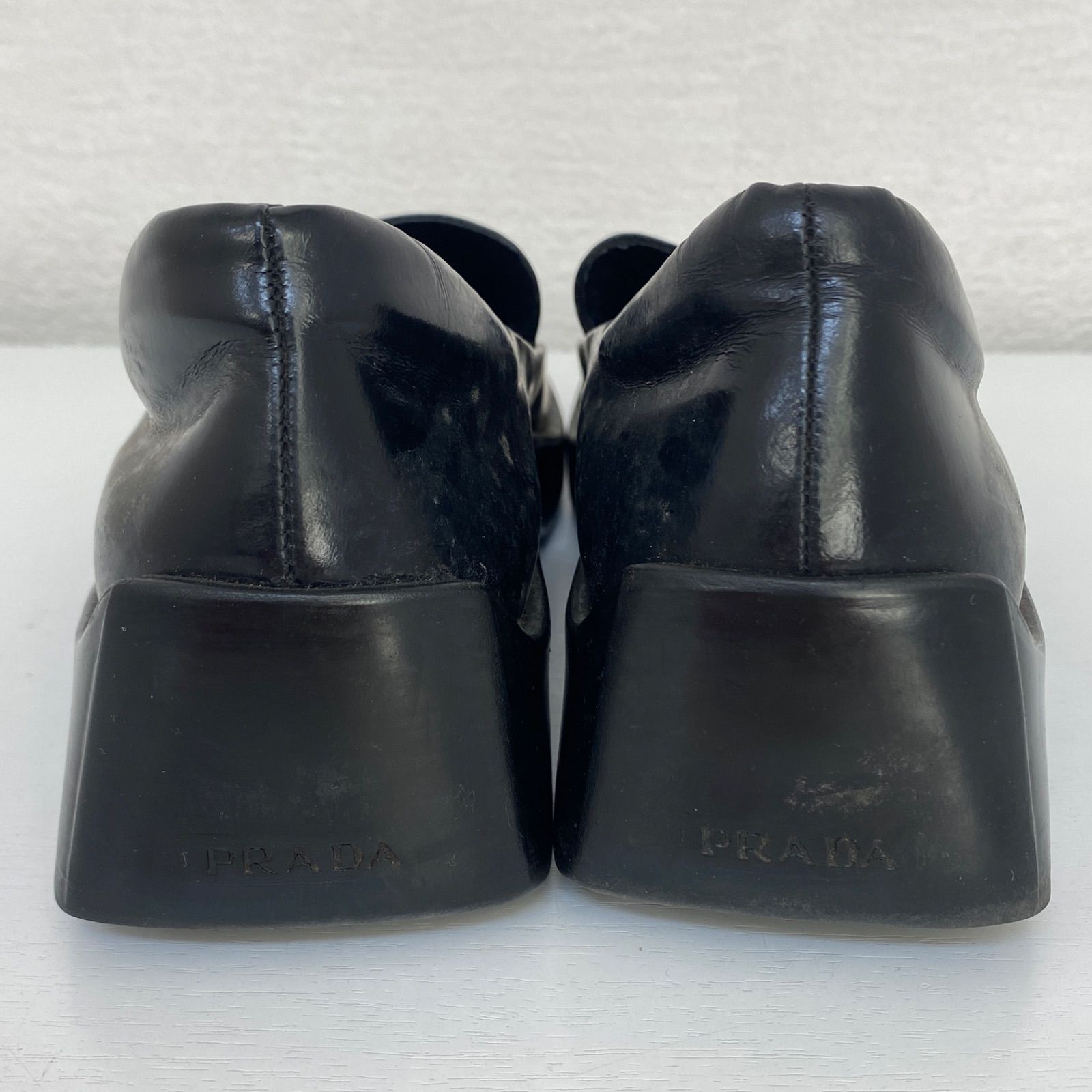 PRADA プラダ ブラックレザー 厚底ローファー レディース サイズ22cm 