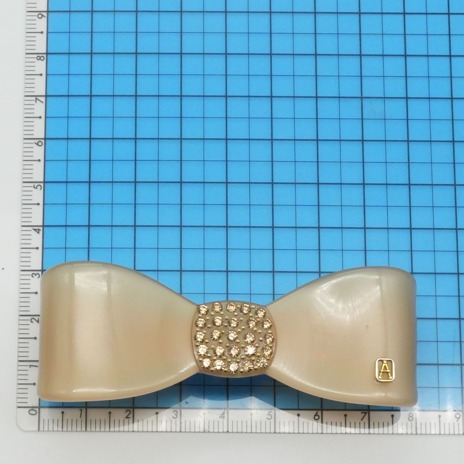 アレクサンドルドゥパリ リボン ビジュー ベージュ バレッタ/25-2877