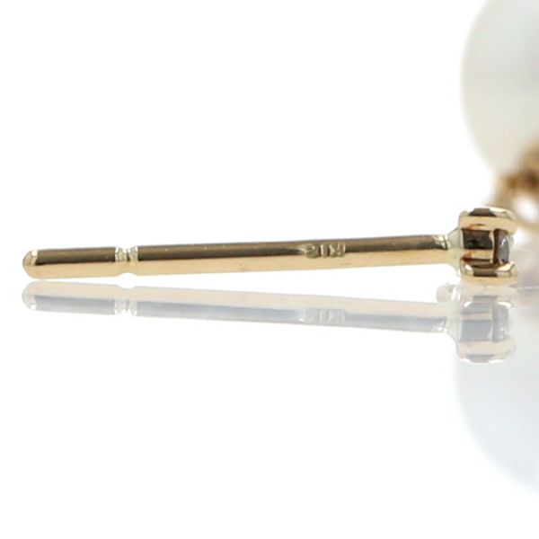 ゴールドピアス　パール付き　（ゼンマイ） K18YG イエローゴールド ピアス パール 真珠 7.0mm ダイヤモンド 1粒