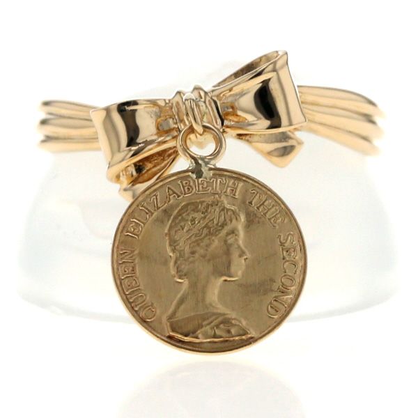 K 18 YG イエローゴールド リング リバティコイン モチーフ リボン ウェーブ チャーム 指輪 12号 仕上済 zz