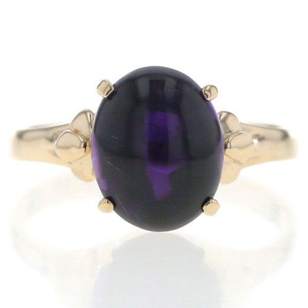 明洞 ミョンドン K 14 YG イエローゴールド リング アメジスト バフトップカット 一粒 指輪 11 5号 仕上済 zz