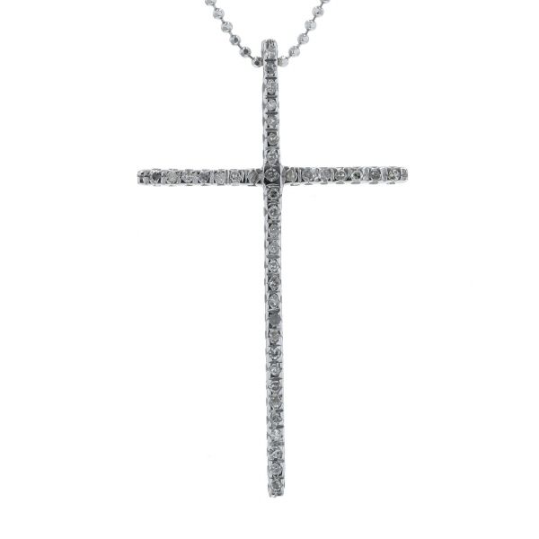 K18WG K14WG ホワイトゴールド ネックレス ダイヤモンド 0.20ct クロス