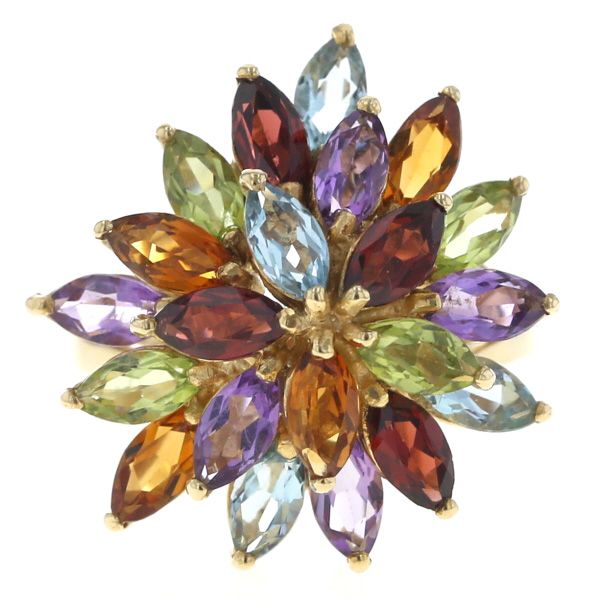 K 18 YG リング ガーネット アメジスト ペリドット マーキス マルチカラー 花 フラワー 指輪 15号 仕上済 zz