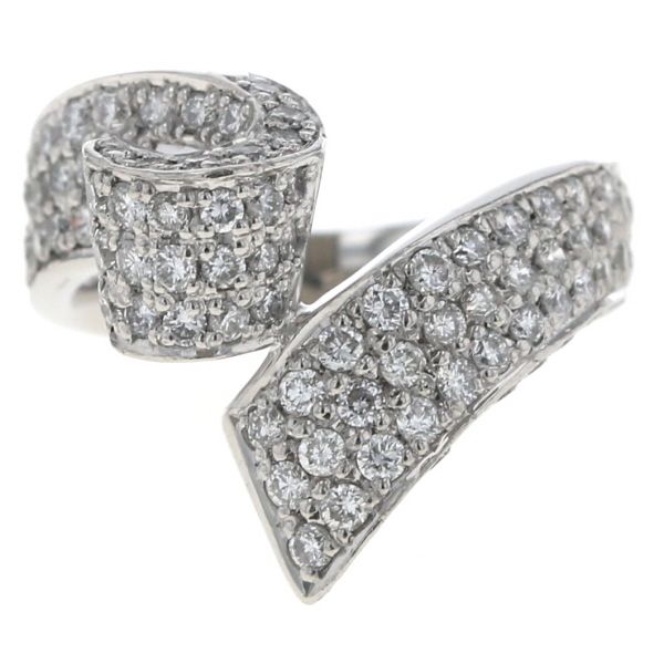 SEIKO セイコー Pt 900 プラチナ リング ダイヤモンド 1.30 ct パヴェ カーブ リボン バイパス 指輪 10号 仕上済 zz