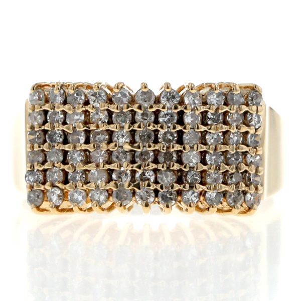 K 18 YG イエローゴールド リング パヴェ ダイヤモンド 0.5 ct レクタングル デザイン 11号 指輪 仕上済 zz
