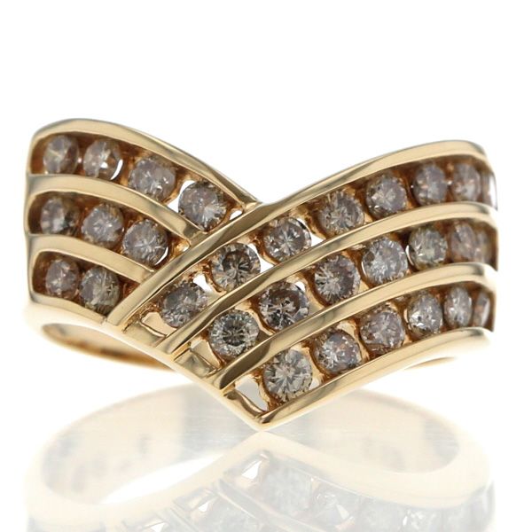 K 18 YG イエローゴールド リング ダイヤモンド 1.00 ct 3列 ライン V字 指輪 13号 仕上済 zz