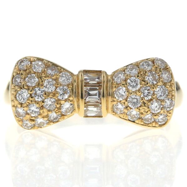 K 18 YG イエローゴールド リング ダイヤモンド 0.62 ct リボン りぼん パヴェ 指輪 12号 仕上済 zz