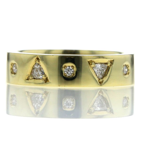 K 18 YG イエローゴールド リング ダイヤモンド 0.17 ct トリリアント ラウンド フラット デザイン 指輪 13号 仕上済 zz