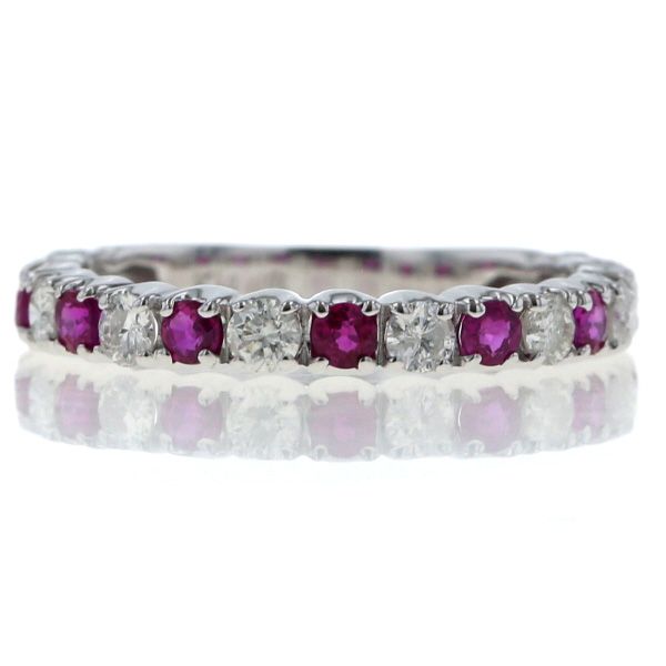 K 14 WG ホワイトゴールド リング ルビー ダイヤモンド エタニティ 一文字 ストレート 指輪 13号 仕上済 zz