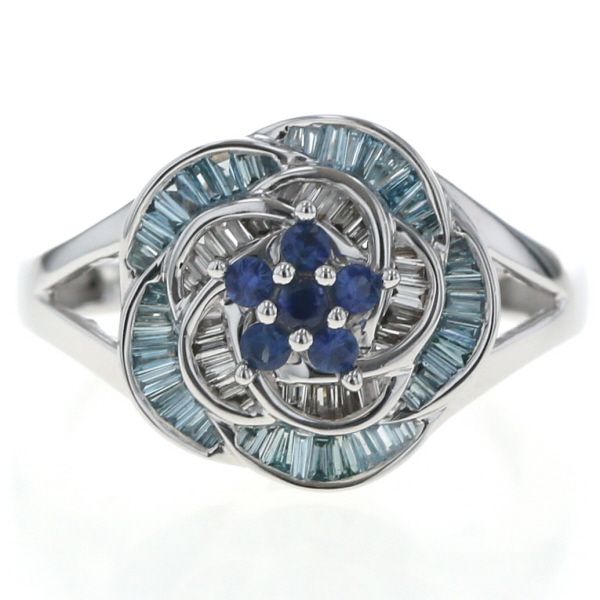 GSTV K 18 WG ホワイトゴールド リング ダイヤモンド 0.30 ct サファイア 0.16 ブルーダイヤモンド ローズ 花 指輪 12.5号 仕上済 zz