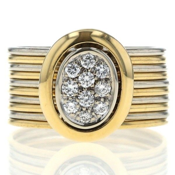 Damiani ダミアーニ K 18 YG WG リング ダイヤモンド オーバル パヴェ 10連 バイカラー 幅広 指輪 17号 仕上済 zz