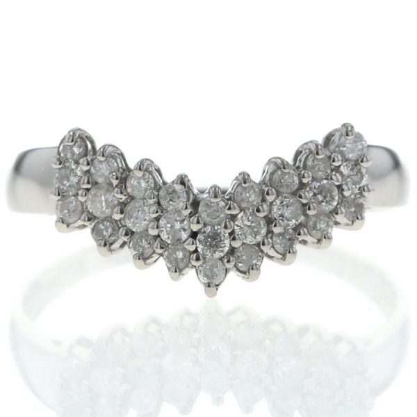 Pt 900 プラチナ リング ダイヤモンド 0.40 ct 3列 V字 パヴェ 指輪 15号 仕上済 zz