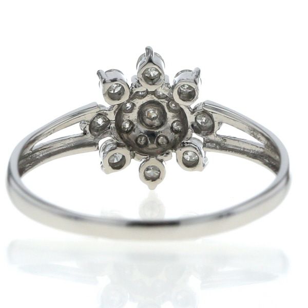 【ヴィンテージ】プラチナ９００　天然ダイヤモンド　フラワーデザインリング　１５号 ヴィンテージ】プラチナ900天然ダイヤモンドフラワーデザインリング