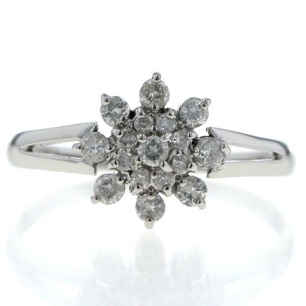 Pt900 プラチナ リング ダイヤモンド 0.4ct 花 フラワー 割れ腕