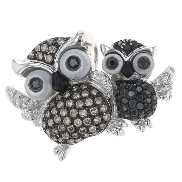 K18WG ブローチ シェル ダイヤモンド 1.03ct 0.25ct ブラックダイヤ