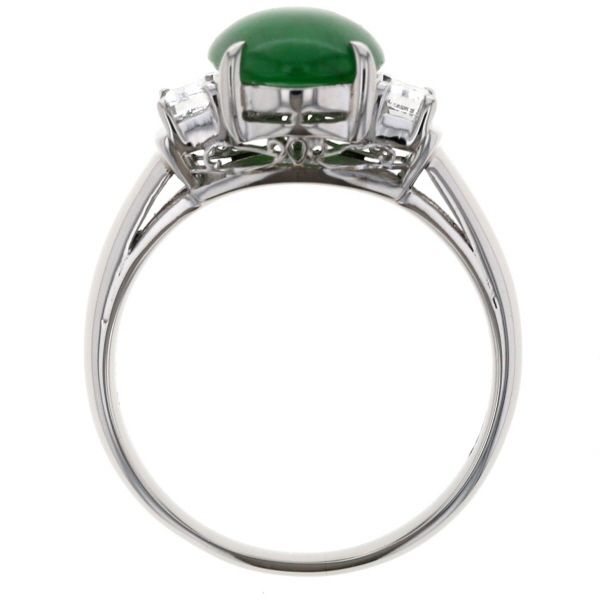 Pt 900 プラチナ リング 翡翠 3.97 ct ダイヤモンド 0.57 オーバル カボション バゲット 指輪 18号 仕上済 zz ロングスカート リング 指輪 
